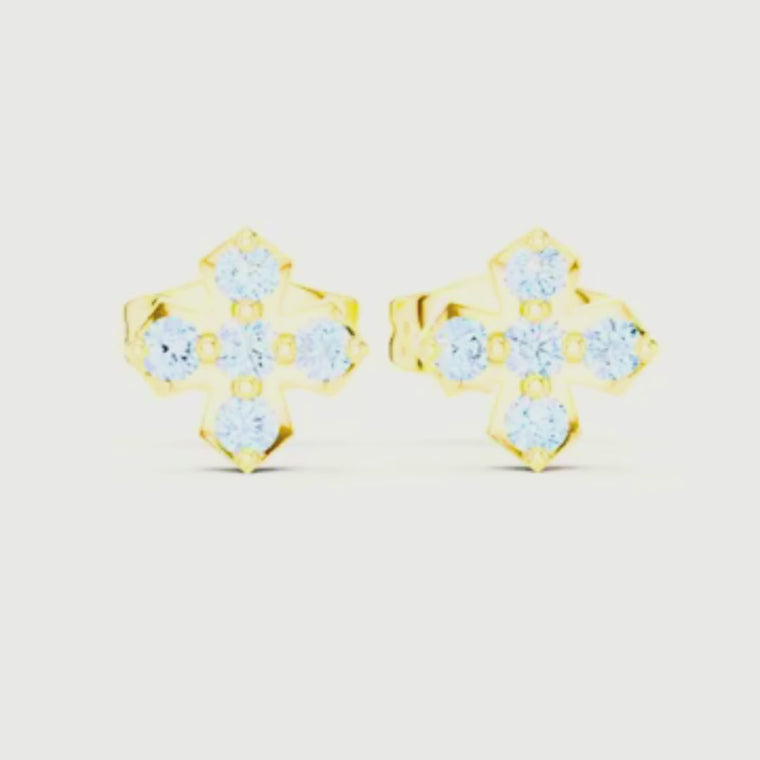 Geometric Cross Round Five Stone Cluster Stud Earrings video