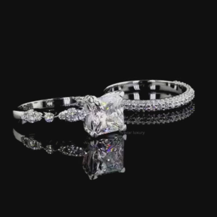 0.85 CT Princess Cut Bridal Set with Matching Pave Band video