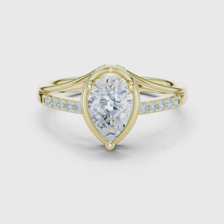 Pear Bezel Set Ring With Split Shank Pave Band video