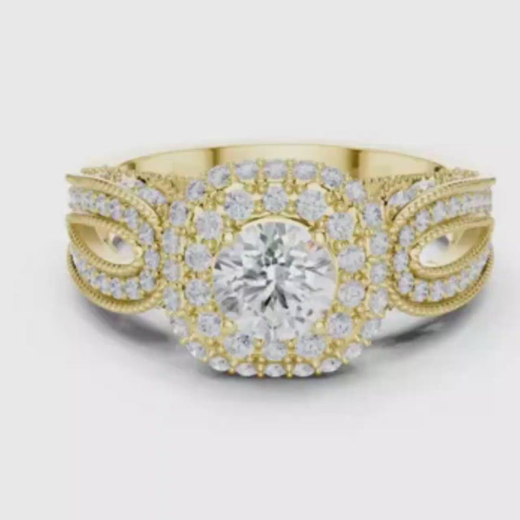 Round Cut Halo Ring with Open Shank Design video