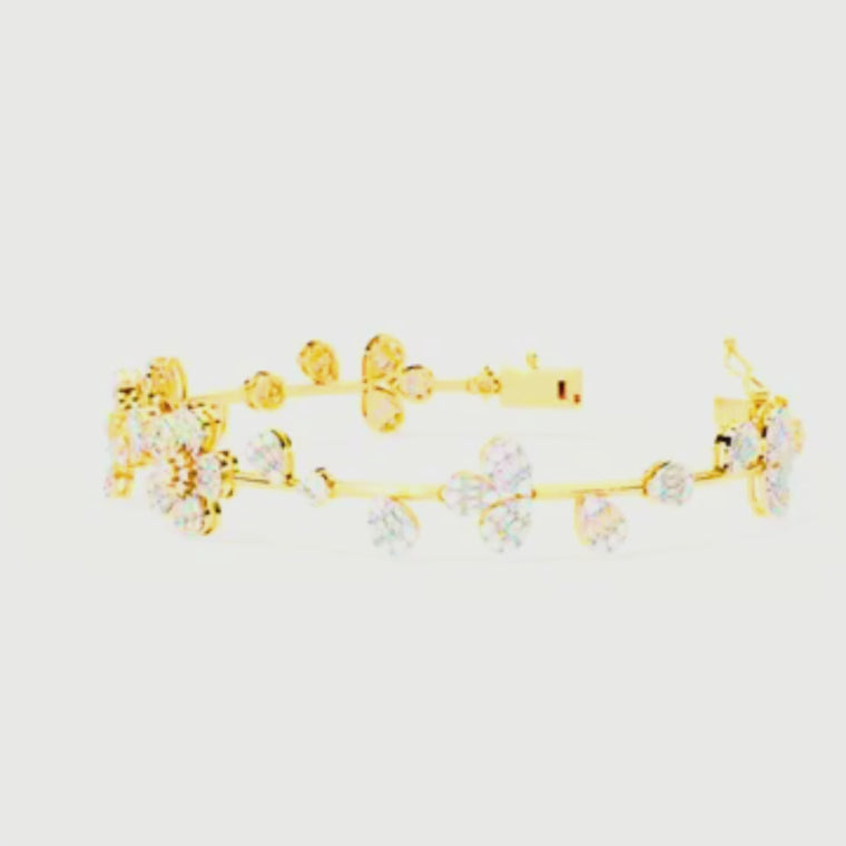 Baguette & Round Cut Floral Clustered Petal Bracelet video