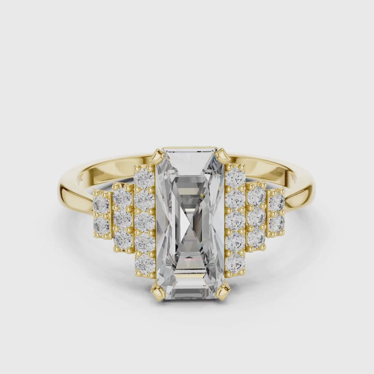 Emerald Cut Wedding Ring With Round Side Stone video