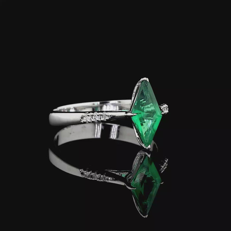 Kite Cut Green Gemstone Pave Engagement Ring video