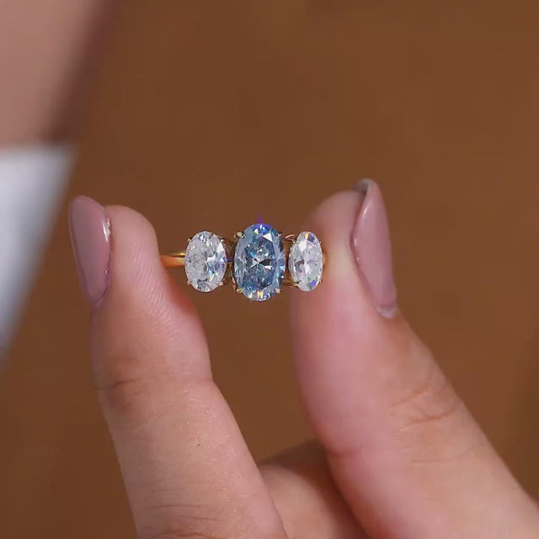 Oval Three Stone Blue And White Ring video