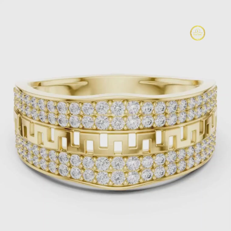 Round Cut Men's Double Pave Border Geometric Ring video