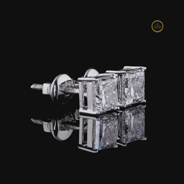 Princess Classic Solitaire Stud Earrings with Four Prong Crown video