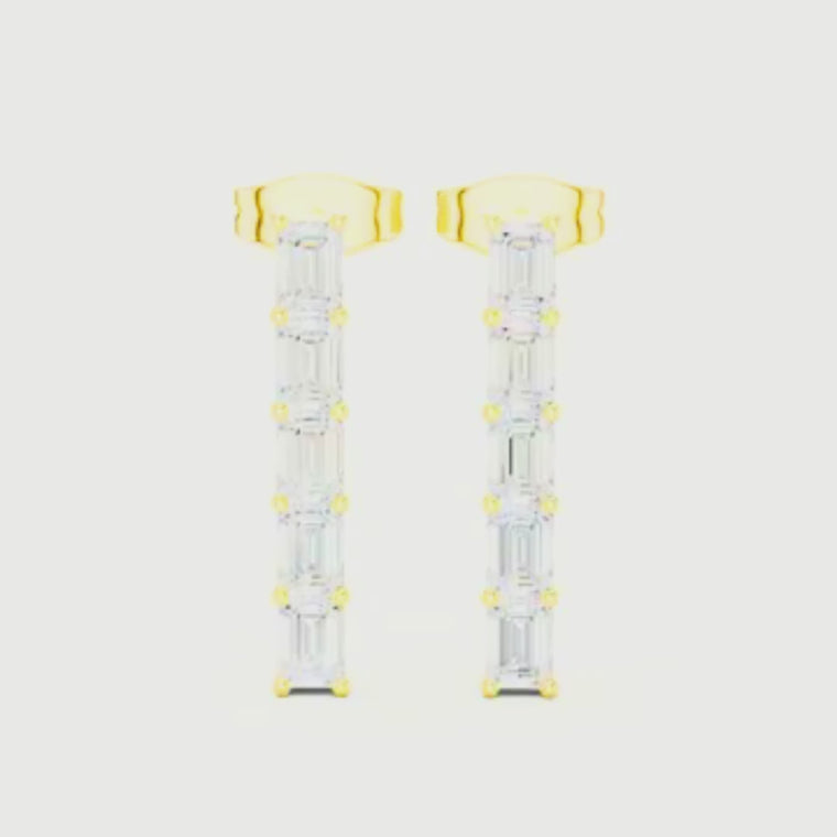 Emerald Cut Lab Diamond Vertical Bar Earrings video