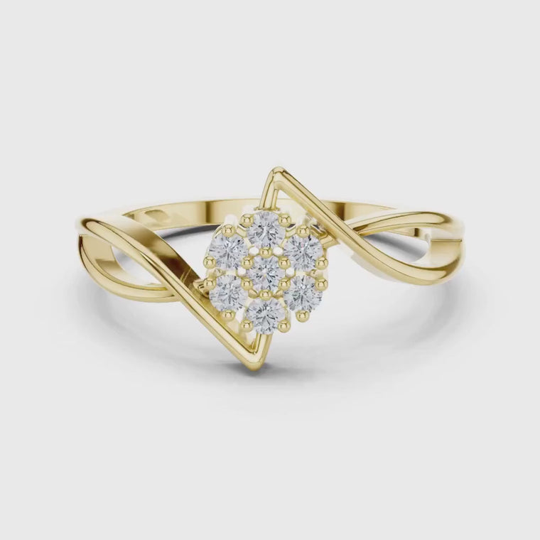 Bloom Round Cluster Ring with Twisted Band Design video