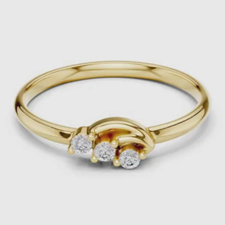 Round Cut Three Stone Wave Ring video