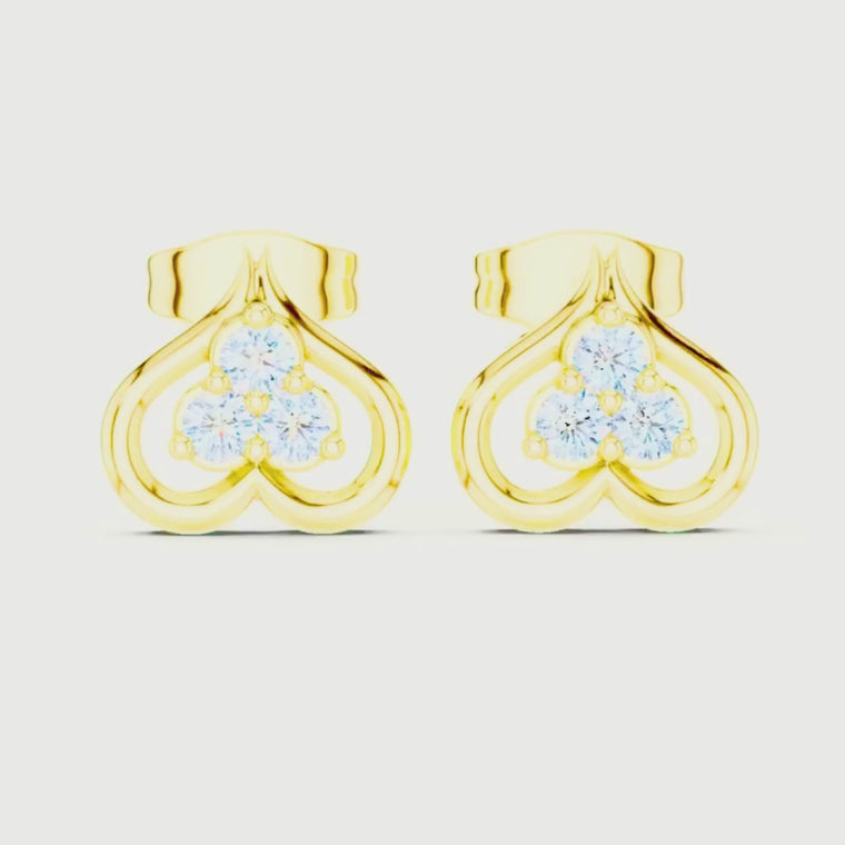 Clover Motif Round Earrings Three Stone Open Loop Heart Studs video