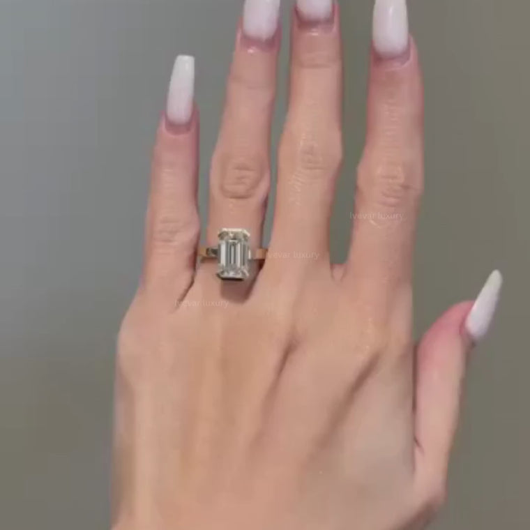 Emerald Half Bezel Solitaire Ring With Wide Band video