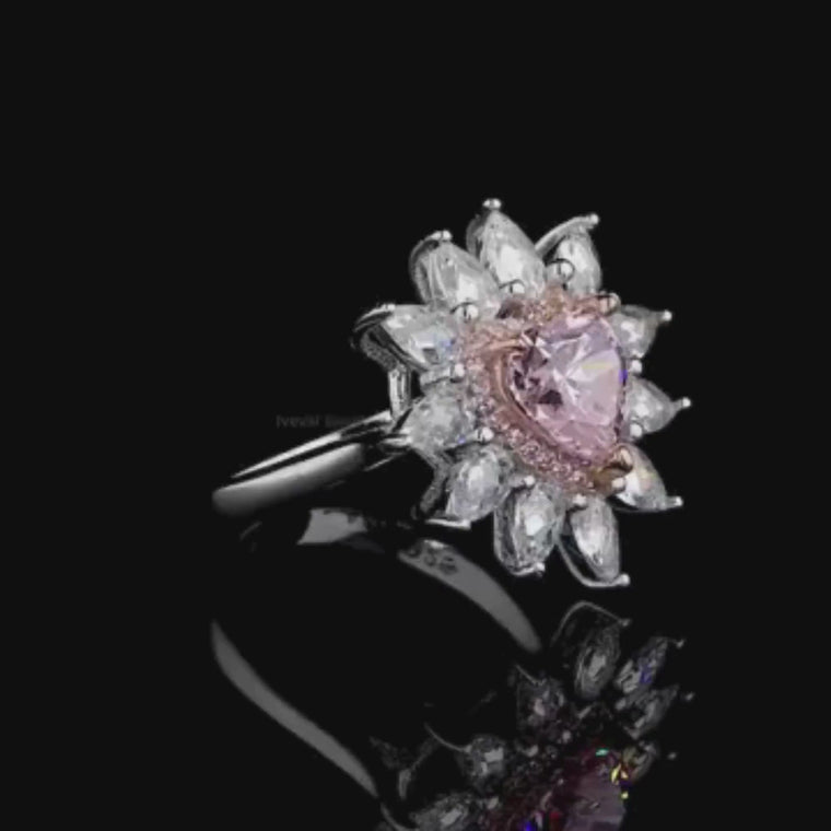 Fancy Intense Pink Heart Cut Cluster Ring With Pear Sidestone video