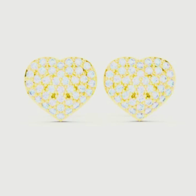 Heart Shape Round Pave Stud Earrings video