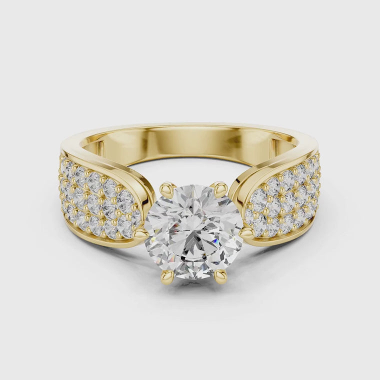Round Brilliant Ring With Wide Pave Shoulder Band video