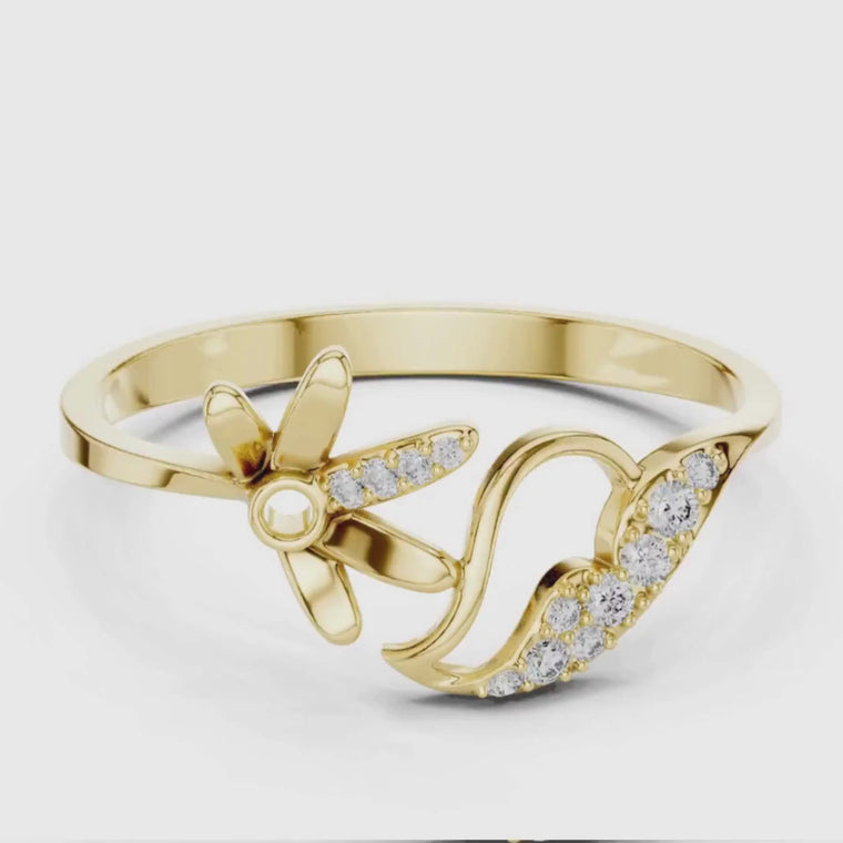 Floral Vine Open Ring with Pave Leaf Accent video