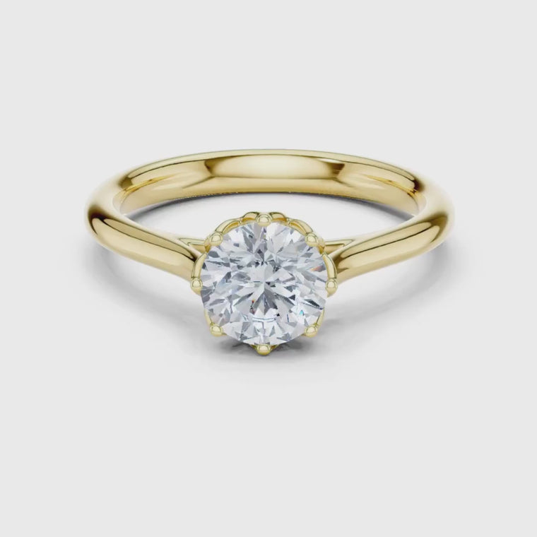 Round Cut Floral Tulip Solitaire Engagement Ring video