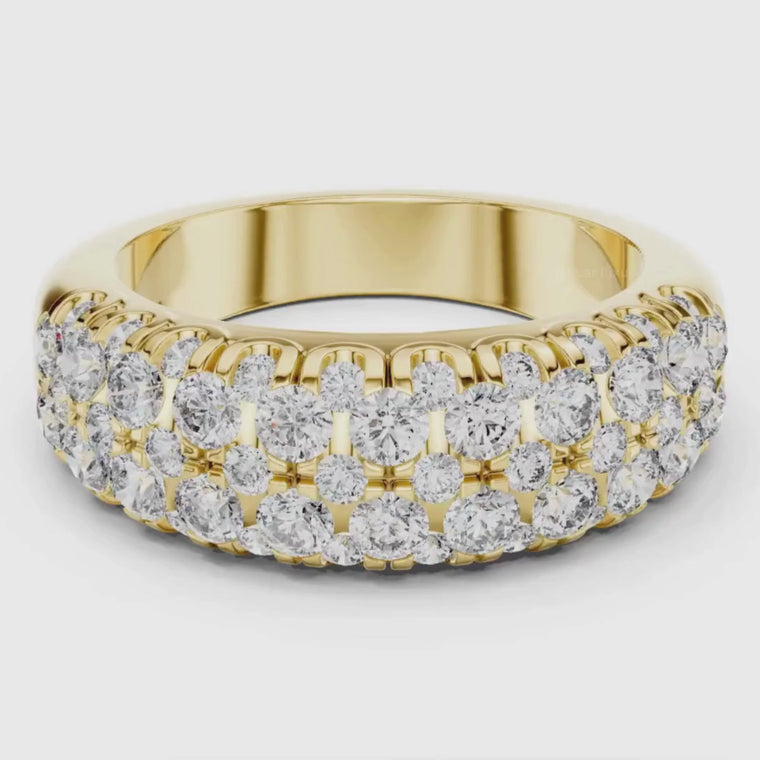 Triple Row Round Cut Wedding Band Ring video