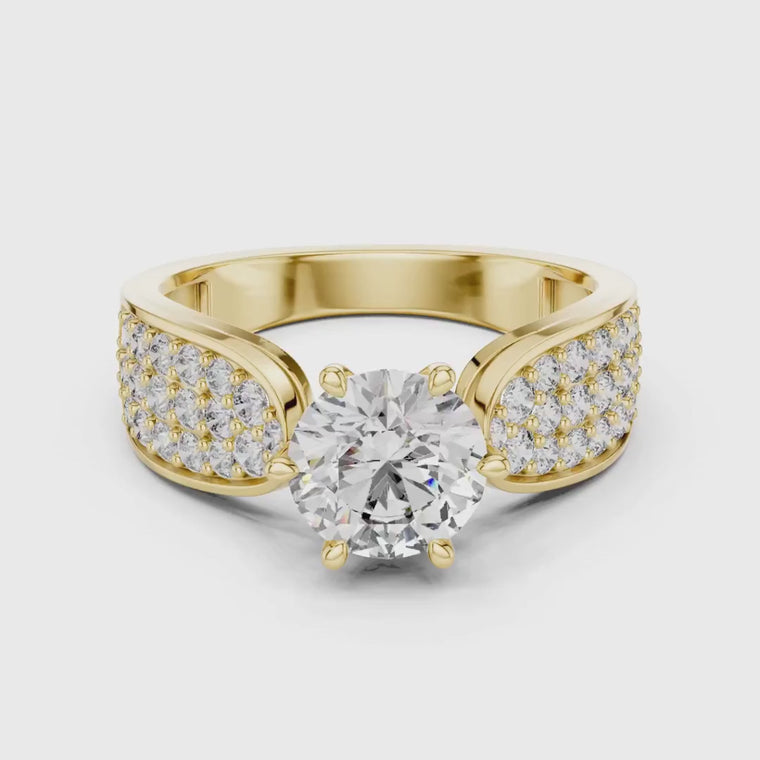 Round Brilliant Ring With Wide Pave Shoulder Band video