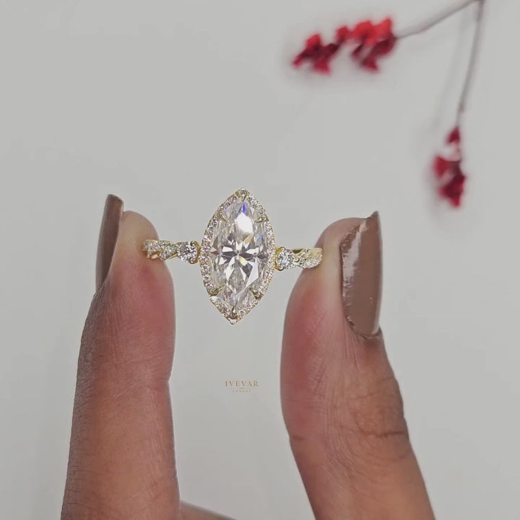 Marquise Cut Halo Ring with Twisted Pave Band video
