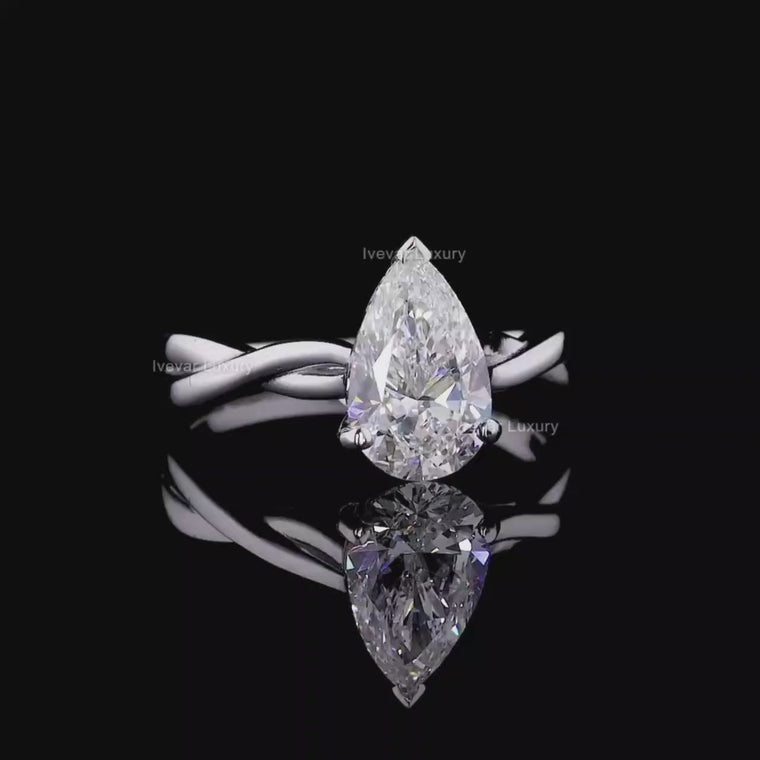 Pear Cut Twisted Split Shank Solitaire Engagement Ring video