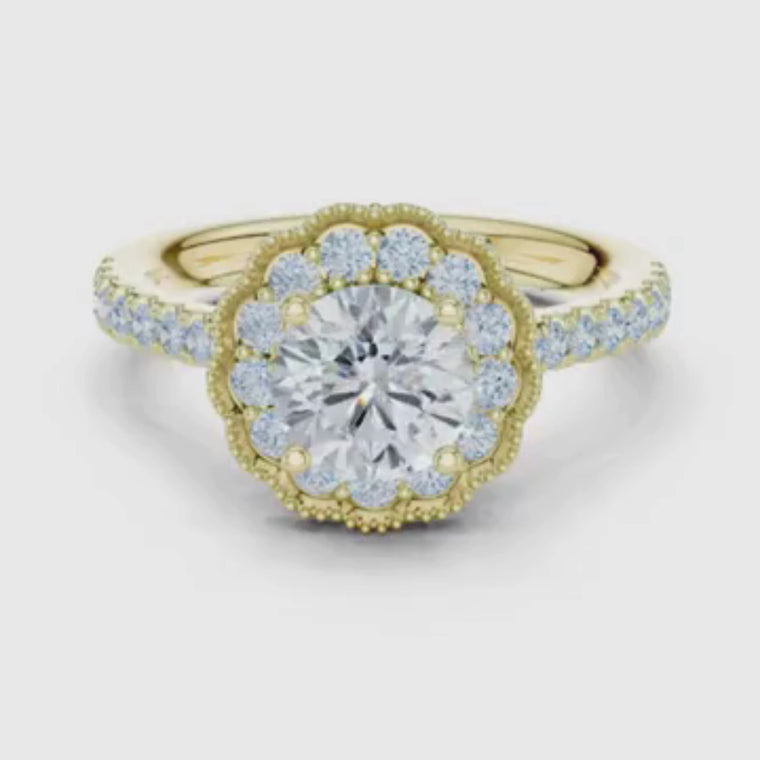 Floral Halo Design Round Cut Ring video