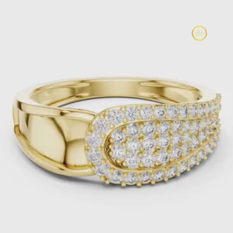 Round Cut Men's Oval Shield Pave Accent Wedding Ring video