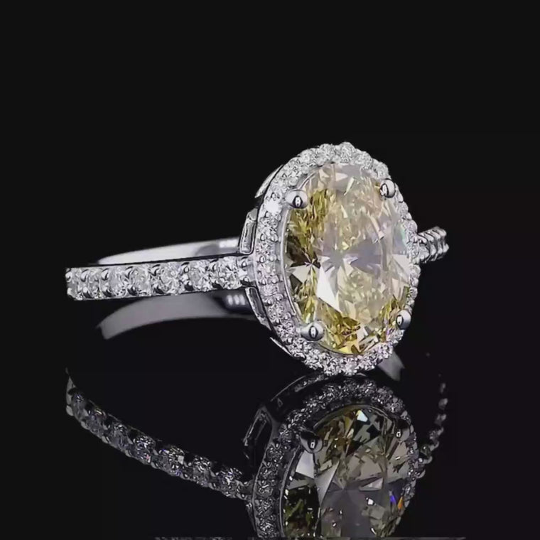 Fancy Vivid Yellow Oval Halo Anniversary Ring With Pave Setting video