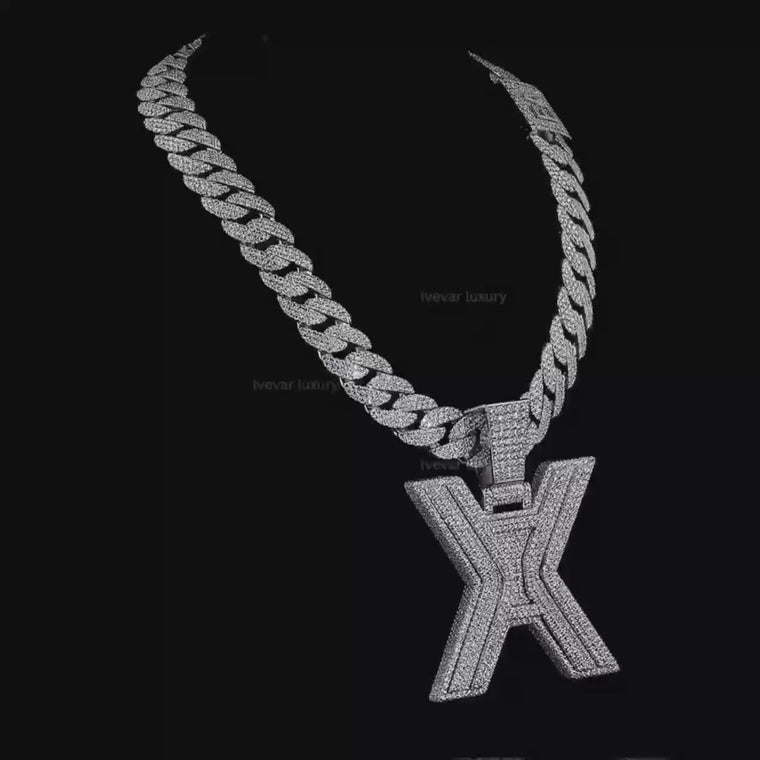 Full Pave Set Cuban Link Chain Necklace with Large Moissanite video