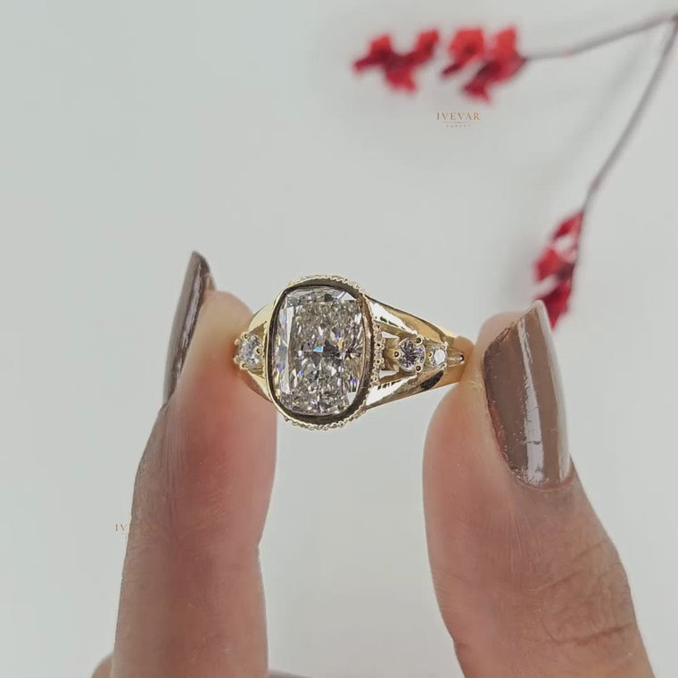 Cushion Cut Bezel Split Shank Ring video