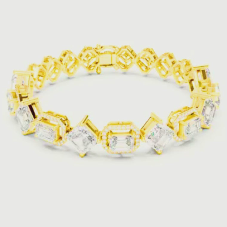 Emerald And Asscher Cut Halo Tennis Bracelet video