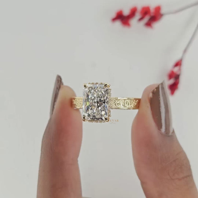 Art Deco Milgrain Radiant Cut Hidden Halo Ring video