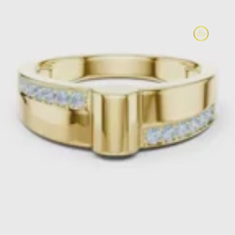 Round Cut Men's Two Side Channel Set Gold Band video