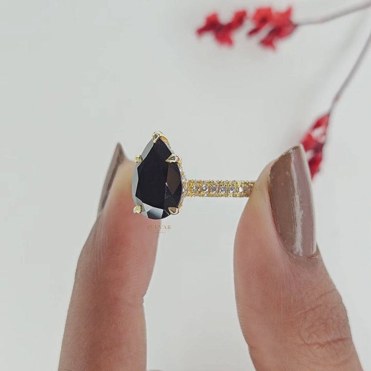 Black Pear Cut Ring Crafted For Timeless Luxury video