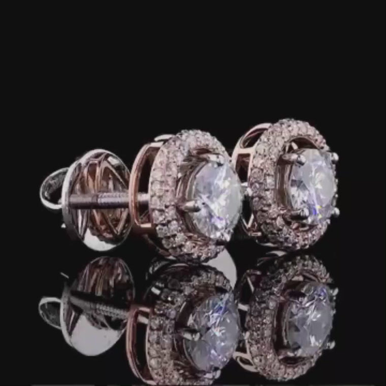 Round Brilliant Cut Double Halo Stud Earrings video