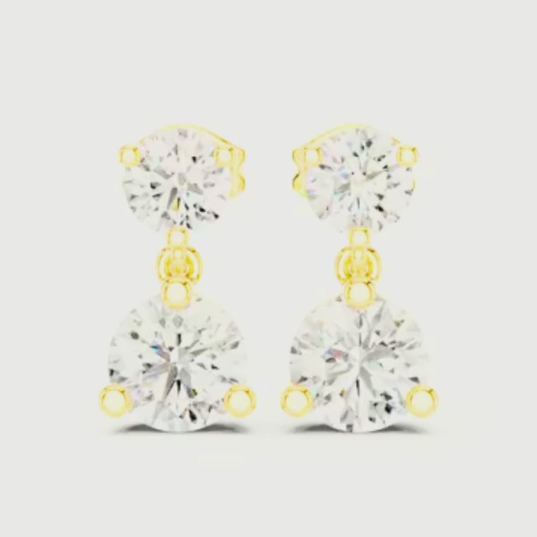 Round Lab Diamond Graduated Two Stone Drop Earrings video