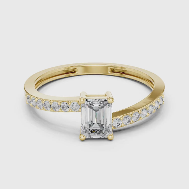 Emerald Cut Engagement Ring With Unique Pave Diamond video