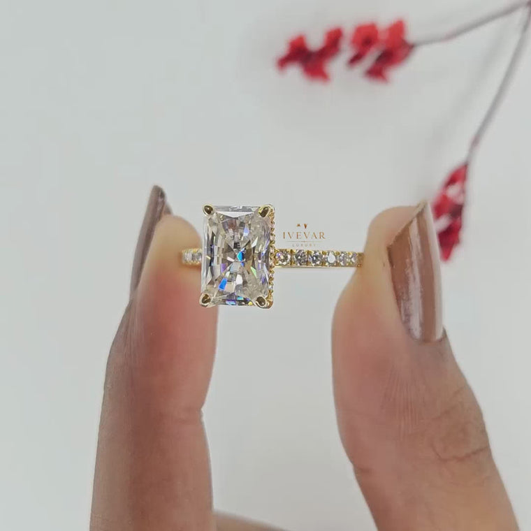 Hidden Halo Radiant Cut Pave Engagement Ring video