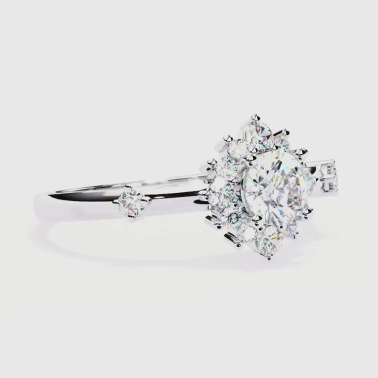 Round Floral Halo Engagement Ring with Accents video