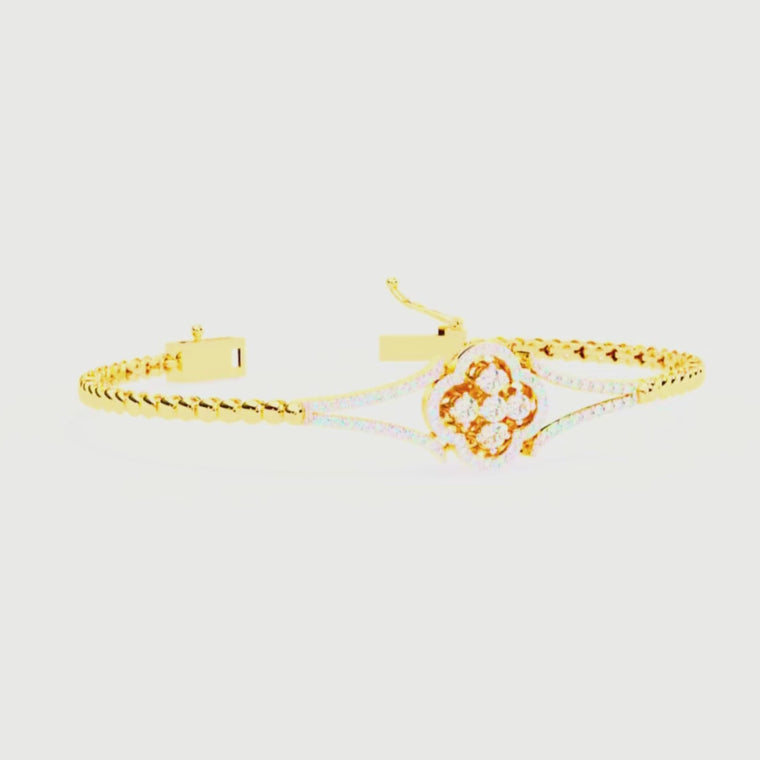 Round Floral Clover Halo Hinged Bangle Bracelet video