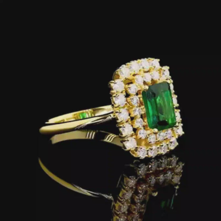 Emerald Cut Green Double Halo Ring video