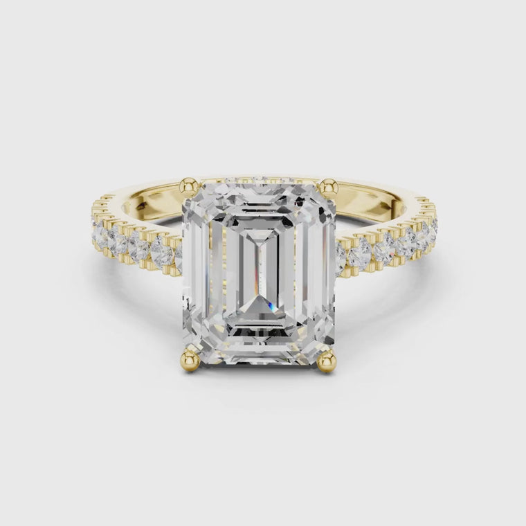 Emerald Cut Lab Diamond Solitaire Ring with Pave Band video