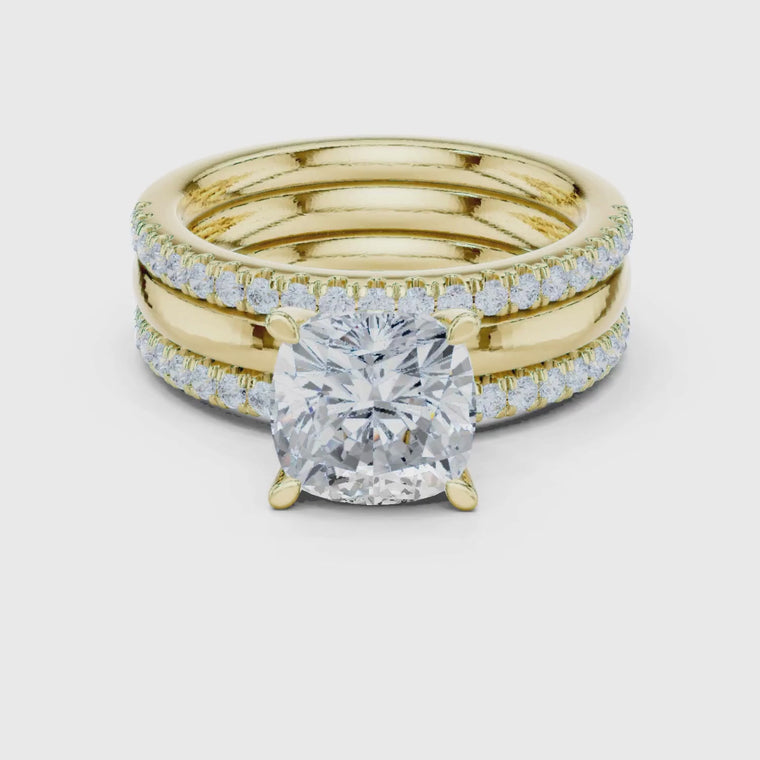 3.00 CT Cushion Cut Lab Diamond Ring with Dual Pave Eternity Bands video