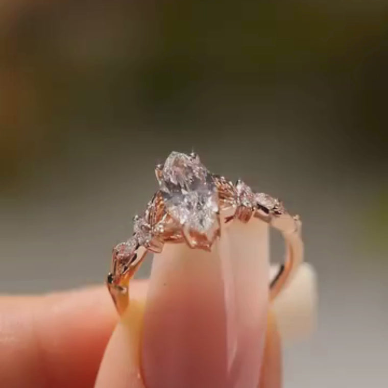 Marquise Engagement Ring With Floral Inspired Accent video