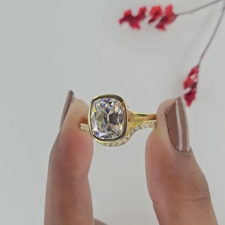 Elongated Cushion Cut Bezel Halo Split Shank Ring video