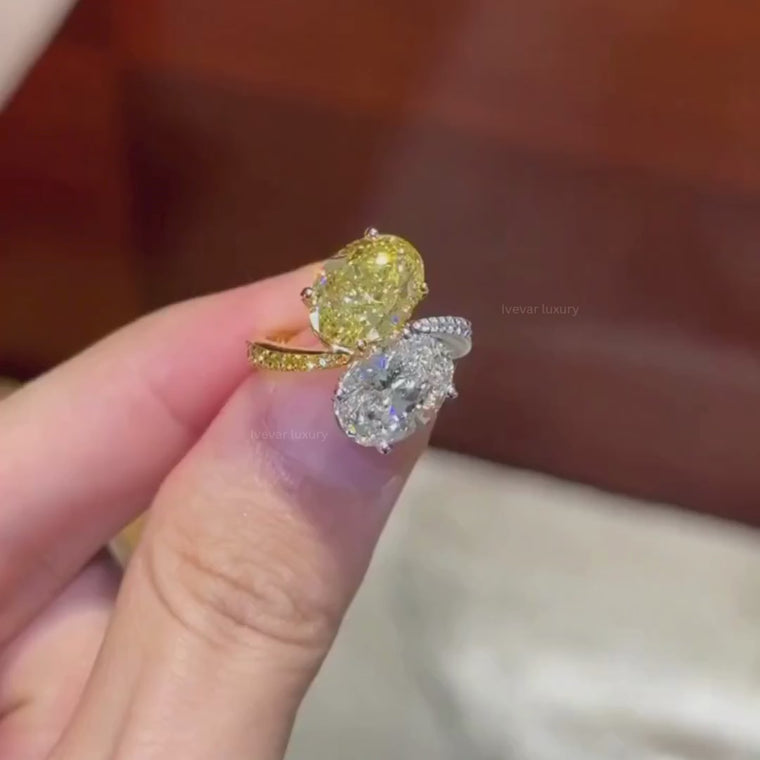 Oval Yellow and White Toi et Moi Ring video