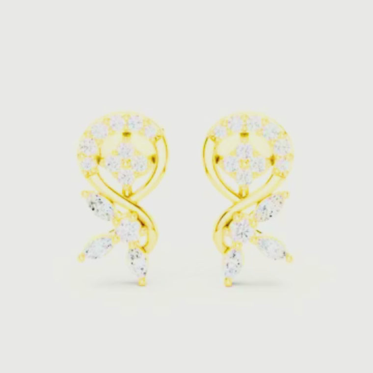 Floral Vine Marquise & Round Stone Drop Stud Earrings video