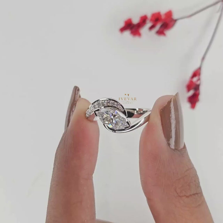 Marquise Cut Pave Bypass Band Engagement Ring video