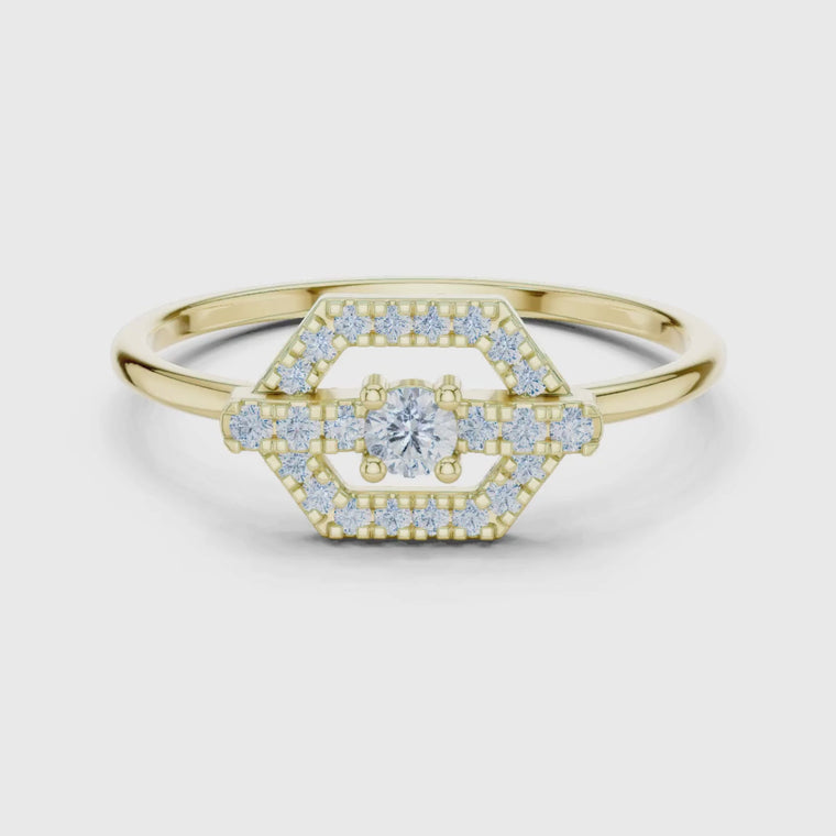 Hexagon Shape Pave Setting Round Statement Engagement Ring video