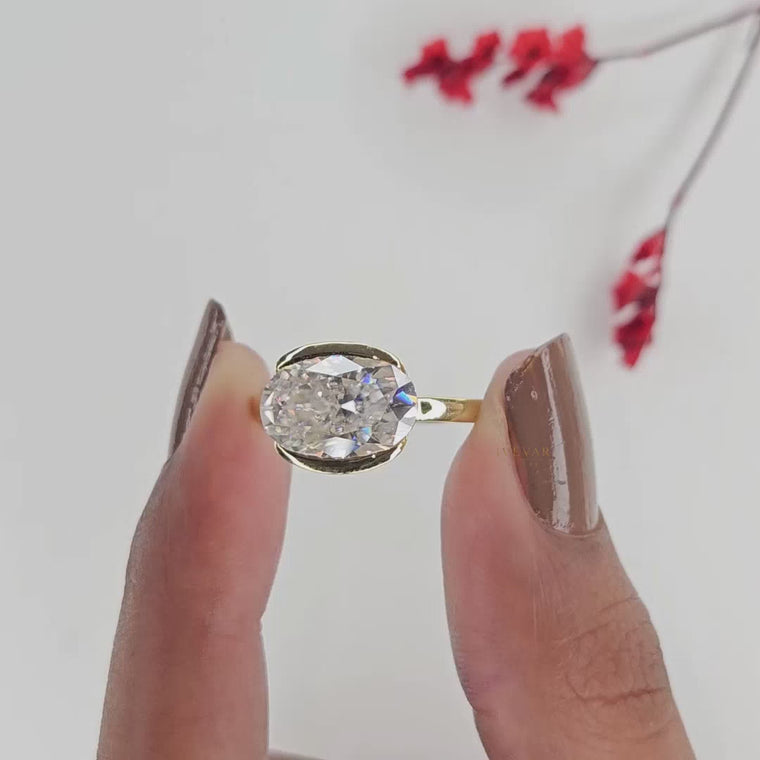 Hidden Halo Half Bezel Oval Cut Engagement Ring video