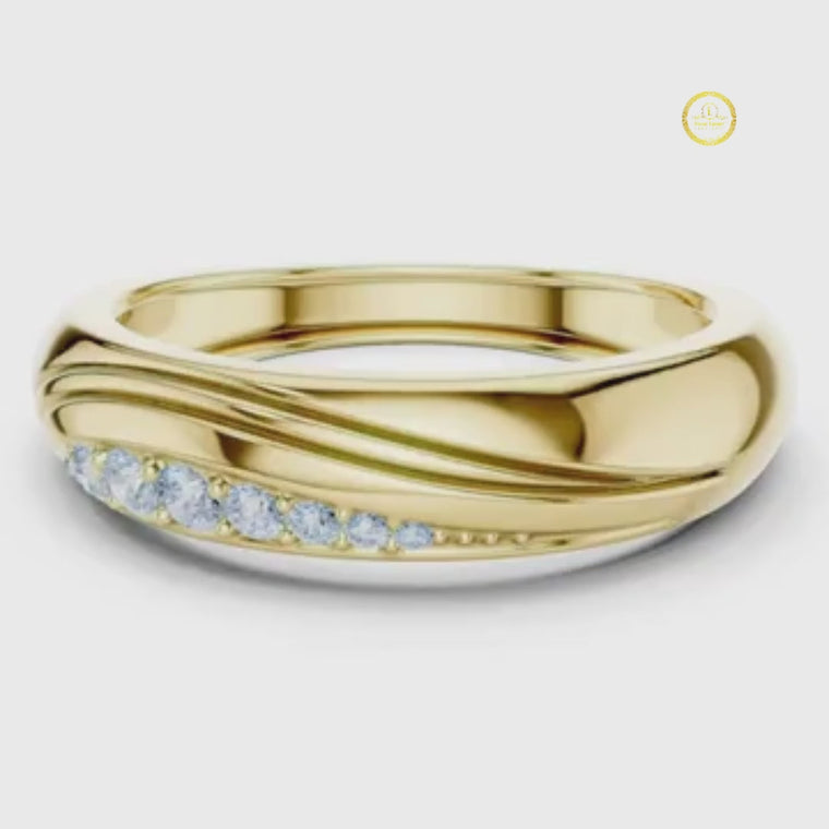 Round Cut Men's Single Row Channel Accent Gold Ring video